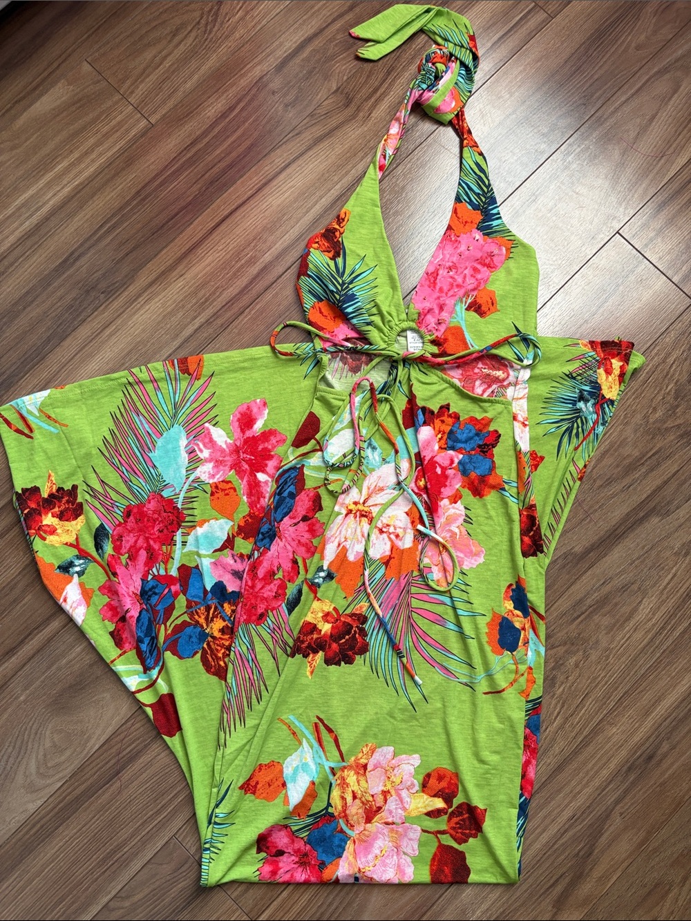 Green Tropical Floral Halter Maxi Dress